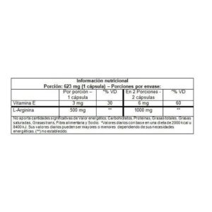 Arginina Oxido Nitrico 60 Capsulas - Energia Vigor: imagen 2